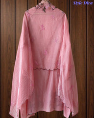 Mul Cotton Embroidered & Schiffli Work Unstitched Suit with Embroidered Dupatta