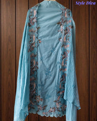 Mul Cotton Embroidered & Schiffli Work Unstitched Suit with Embroidered Dupatta