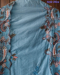 Mul Cotton Embroidered & Schiffli Work Unstitched Suit with Embroidered Dupatta
