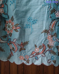 Mul Cotton Embroidered & Schiffli Work Unstitched Suit with Embroidered Dupatta