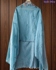 Mul Cotton Embroidered & Schiffli Work Unstitched Suit with Embroidered Dupatta