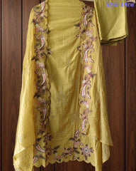 Mul Cotton Embroidered & Schiffli Work Unstitched Suit with Embroidered Dupatta