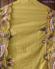 Mul Cotton Embroidered & Schiffli Work Unstitched Suit with Embroidered Dupatta