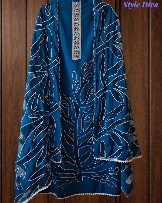 Mul Cotton Laser Cut Embroidery Unstitched Suit with Designer Dupatta
