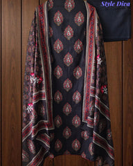 Pure Cotton Block Print Effect Unstitched Suit with Faux Mirror Highlighting & Embroidered Dupatta