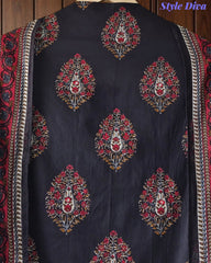 Pure Cotton Block Print Effect Unstitched Suit with Faux Mirror Highlighting & Embroidered Dupatta