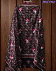 Pure Cotton Block Print Effect Unstitched Suit with Faux Mirror Highlighting & Embroidered Dupatta