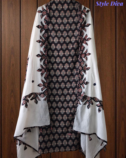 Cotton Printed Applique Work Unstitched Suit with Designer Applique Work Dupatta