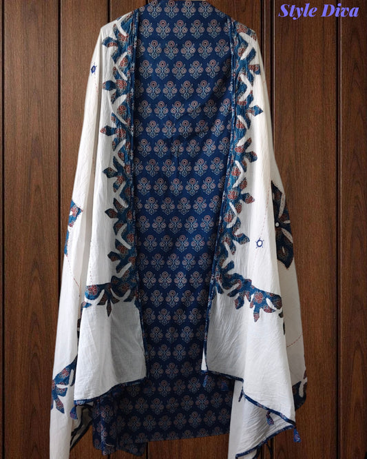 Cotton Printed Applique Work Unstitched Suit with Designer Applique Work Dupatta