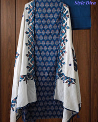 Cotton Printed Applique Work Unstitched Suit with Designer Applique Work Dupatta