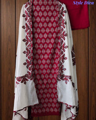 Cotton Printed Applique Work Unstitched Suit with Designer Applique Work Dupatta