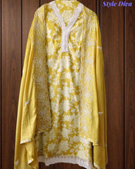 Pakistani Style Cotton Crochet Lace Unstitched Suit with Embroidered Scalloped Dupatta
