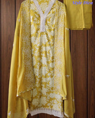 Pakistani Style Cotton Crochet Lace Unstitched Suit with Embroidered Scalloped Dupatta