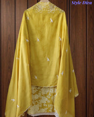 Pakistani Style Cotton Crochet Lace Unstitched Suit with Embroidered Scalloped Dupatta