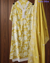 Pakistani Style Cotton Crochet Lace Unstitched Suit with Embroidered Scalloped Dupatta