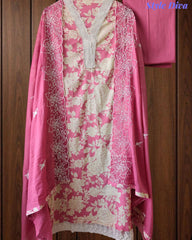 Pakistani Style Cotton Crochet Lace Unstitched Suit with Embroidered Scalloped Dupatta