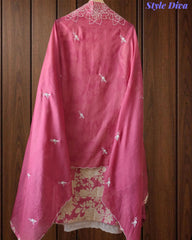 Pakistani Style Cotton Crochet Lace Unstitched Suit with Embroidered Scalloped Dupatta