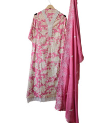 Pakistani Style Cotton Crochet Lace Unstitched Suit with Embroidered Scalloped Dupatta