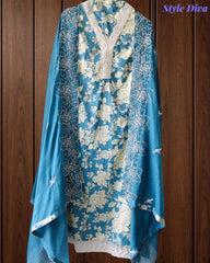 Pakistani Style Cotton Crochet Lace Unstitched Suit with Embroidered Scalloped Dupatta