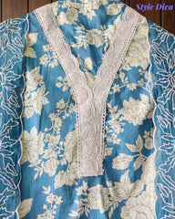 Pakistani Style Cotton Crochet Lace Unstitched Suit with Embroidered Scalloped Dupatta