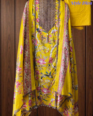 Pure Cotton Digital Print Unstitched Suit with Crochet Lace Dupatta