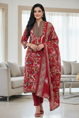 Pure Cotton Digital Print Unstitched Suit with Crochet Lace Dupatta