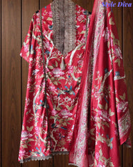 Pure Cotton Digital Print Unstitched Suit with Crochet Lace Dupatta