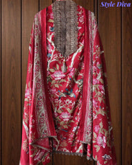 Pure Cotton Digital Print Unstitched Suit with Crochet Lace Dupatta