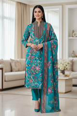 Pure Cotton Digital Print Unstitched Suit with Crochet Lace Dupatta