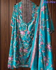 Pure Cotton Digital Print Unstitched Suit with Crochet Lace Dupatta