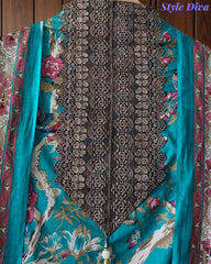 Pure Cotton Digital Print Unstitched Suit with Crochet Lace Dupatta