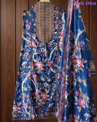 Pure Cotton Digital Print Unstitched Suit with Crochet Lace Dupatta