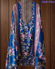 Pure Cotton Digital Print Unstitched Suit with Crochet Lace Dupatta