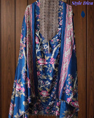 Pure Cotton Digital Print Unstitched Suit with Crochet Lace Dupatta