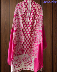 Pure Cotton Polka Dot Applique Work Unstitched Suit with Scalloped Embroidery Dupatta