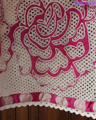 Pure Cotton Polka Dot Applique Work Unstitched Suit with Scalloped Embroidery Dupatta