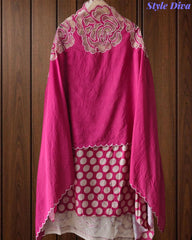 Pure Cotton Polka Dot Applique Work Unstitched Suit with Scalloped Embroidery Dupatta
