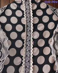 Pure Cotton Polka Dot Applique Work Unstitched Suit with Scalloped Embroidery Dupatta