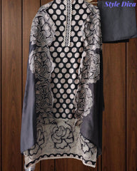 Pure Cotton Polka Dot Applique Work Unstitched Suit with Scalloped Embroidery Dupatta