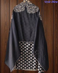 Pure Cotton Polka Dot Applique Work Unstitched Suit with Scalloped Embroidery Dupatta