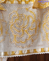 Pure Cotton Polka Dot Applique Work Unstitched Suit with Scalloped Embroidery Dupatta