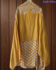 Pure Cotton Polka Dot Applique Work Unstitched Suit with Scalloped Embroidery Dupatta