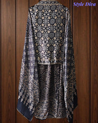 BLACK - Gajji Silk Digital Print Mirror Work Unstitched Suit with Digital Print Dupatta (Copy)