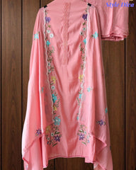 Mul Cotton Embroidered Unstitched Suit With Crochet Lacing & Colorful Scalloped Dupatta