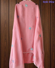 Mul Cotton Embroidered Unstitched Suit With Crochet Lacing & Colorful Scalloped Dupatta
