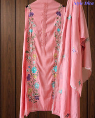 Mul Cotton Embroidered Unstitched Suit With Crochet Lacing & Colorful Scalloped Dupatta