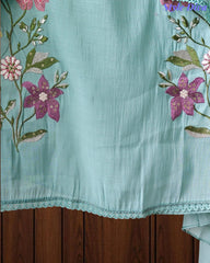 Mul Cotton Embroidered Unstitched Suit With Crochet Lacing & Colorful Scalloped Dupatta