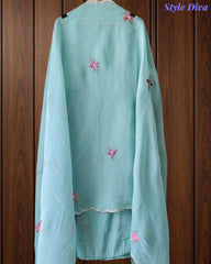 Mul Cotton Embroidered Unstitched Suit With Crochet Lacing & Colorful Scalloped Dupatta
