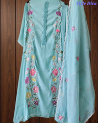 Mul Cotton Embroidered Unstitched Suit With Crochet Lacing & Colorful Scalloped Dupatta
