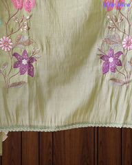 Mul Cotton Embroidered Unstitched Suit With Crochet Lacing & Colorful Scalloped Dupatta